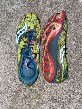 Saucony Shay XC4 Green, Blue, Pink & olive cross country Spikes women’s size 7